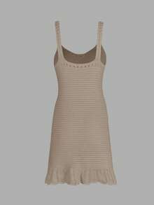 Women's Minimalist Hollow-Out Sexy Beach Cover-Up Slip Dress For Summer Vacation - Khaki - View 7