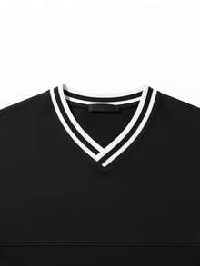 FRACTYR Men's Summer Fashion Minimalist V-Neck Short Sleeve T-Shirt | All-Match Street Casual Tee, Boyfriend/Husband Gift - Black - View 6