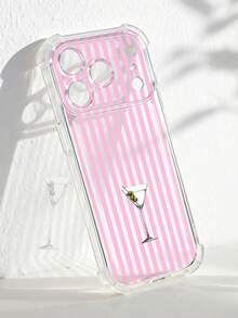 1 pieza Funda de teléfono suave, transparente, antideslizante y antideslizante con patrón de cóctel a rayas de verano, compatible con Apple/ - Multicolor - Ver 2