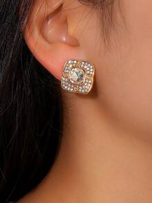 1 Pair Fashionable Luxury Minimalist Geometric Crystal Stud Earrings, Suitable For Daily Wear, Dates, And Parties - Multicolor - View 6