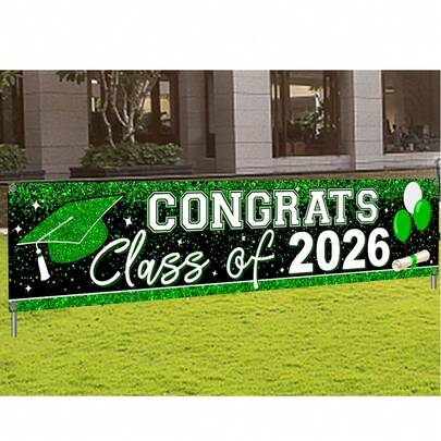 Graduation Decoration Banner - Green - Banner For Congratulating 2026 Graduating Class - Party Supplies For University And High School Graduation Parties In 2026 - Congratulations For Graduates' Courtyard Sign - Indoor And Outdoor Decoration