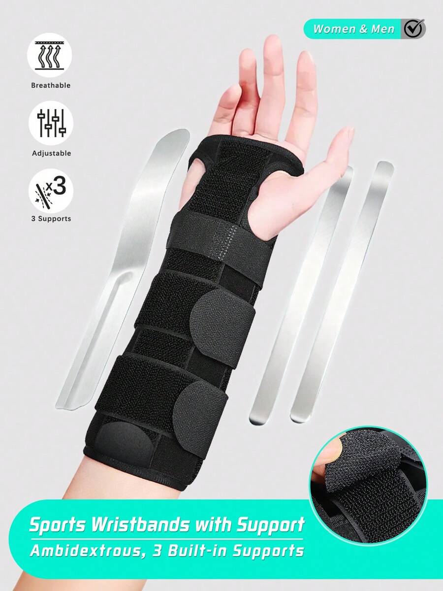 Left & Right Wrist Support Brace - Night Support, Arm Compression Hand Support Brace - Suitable For Men & Women, Fitness, Sports, Gym, Golf, Football, Running - Universal Adjustable Maximum Support, Includes 3 Metal Support Bars, Valentine's Day
