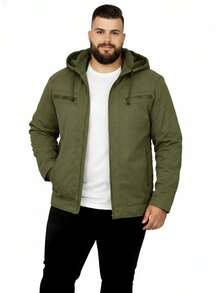 Men's Plus Size Lined Twill Jacket With Pockets - Green - View 2