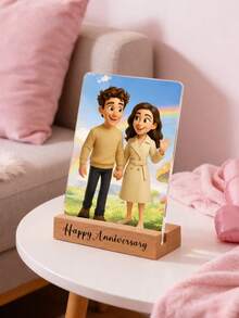 Customizable Cartoon Photo Frame With Personalized Photo And Background. Can Customize Photo And Text, Presented In Cartoon Style. Comes With Solid Wood Base. Made Of High-Quality Scratch-Resistant Transparent Acrylic Material - Multicolor - View 3