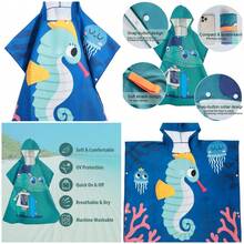 - Toalla de playa con capucha para niños, poncho de algodón súper suave y absorbente para niños y niñas, uso en la piscina y en - A - Ver 1