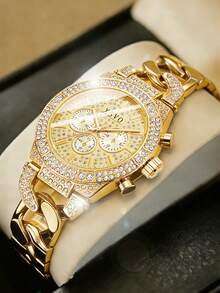 1pc XSVO Men's Full Steel Fully Iced-Out Multifunctional Chronograph Quartz Watch, Luxury Sparkling Party Exclusive - one-size - View 1