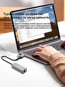 二合一 USB/Type-C 以太网适配器，RJ45 网络转换器，即插即用网卡，适用于台式机和笔记本电脑 - 灰色 - 查看 8