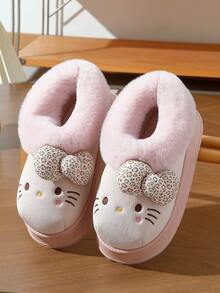 SANRIO 三丽鸥  女士可爱毛绒厚底拖鞋靴，柔软可爱室内/室外猫咪低帮人造毛皮内衬套脚雪地靴，EVA 鞋底 - 粉色 - 查看 3