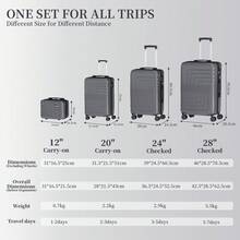 YSTYLE 4-Piece Hardside Luggage Set (12/20/24/28 Inches), With Scratch-Resistant And Impact-Resistant ABS Shells, Spacious Design And Four 360-Degree Spinner Wheels - Dark Grey - View 8
