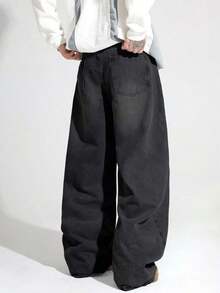 1pc Casual Loose Fit Straight Leg Jeans, Unisex Couple Style - Đen 2 - Xem 6