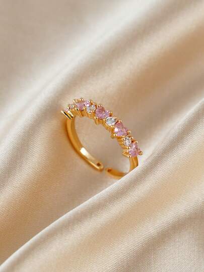 Elegancki pierścionek z różową cyrkonią sześcienną, idealny na co dzień, na zaręczyny, wesele, imprezę, bankiet, biżuteria miedziana