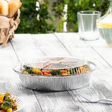 Streamline Your Baking And Storage With This 50-Count Pack Of 9-Inch Round Aluminum Foil Pans. Complete With Clear Dome Lids, These Disposable Containers Are Perfect For Cooking, Reheating, And Catering. - Silver - View 3