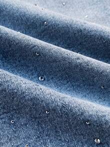 ChicMe Pantalones vaqueros de tiro alto con todo el Body de rhinestones - Pantalones vaqueros de pierna ancha con cinturón a juego de rhinestones - Lavado ligero - Ver 8