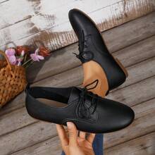 2026新款女士软底休闲运动鞋，系带商务运动鞋，透气减震防滑鞋底，适合护士、学生及日常休闲穿着，纯色 - 黑色 - 查看 2