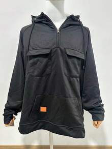 Cargo Hoodies For Men Tactical Sweatshirt Quarter Zip Cargo Pullover Hoodies Workout Gym Men Fashion Outdoor Hoodies - 黑色 - 查看 4