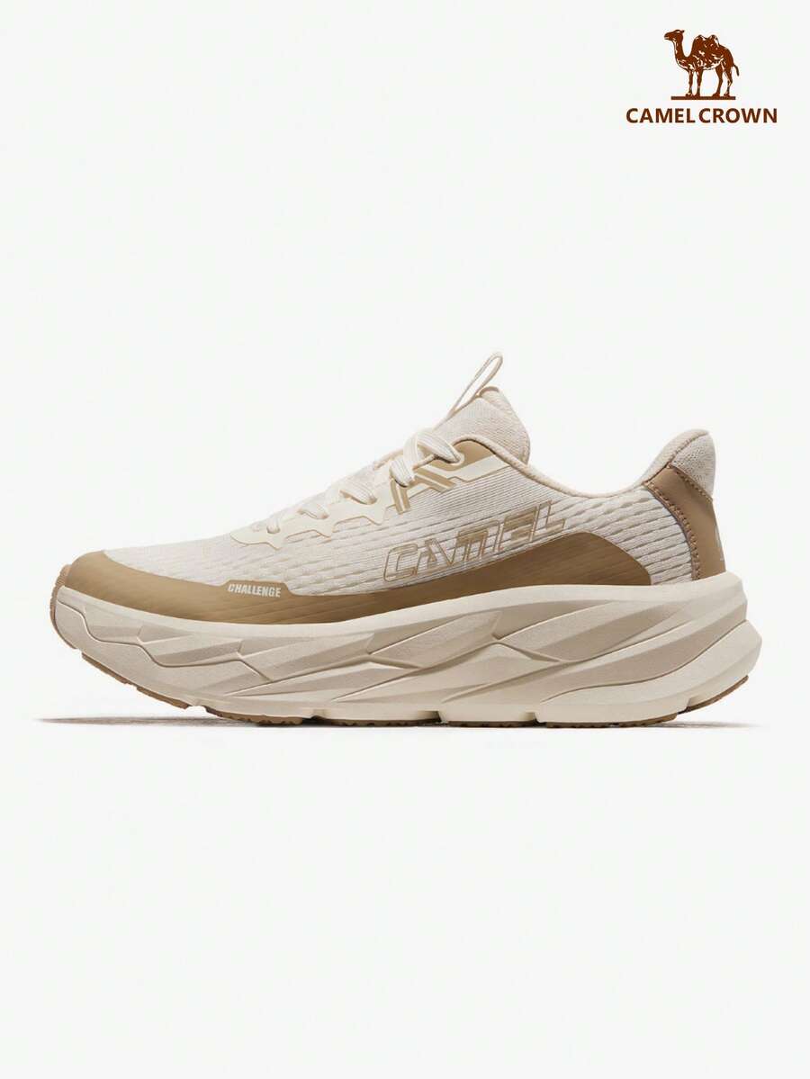 CAMEL CROWN Zapatillas de running con amortiguación para hombres, zapatillas de running casuales transpirables antideslizantes para primavera/verano - Beige/Caqui - Ver 1