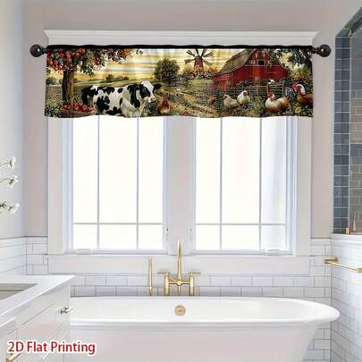 1pc Farmhouse Rustic Animal Scene Valance Curtain 2D Flat Printing Pocket For Rod, Easy To Install Beautifies Bedroom, Office, Party, Home Decoration, Room Accent, Lifting Space Grade, 2D Flat 60*18 Inch HSY