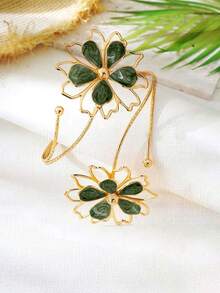 1pc Fashionable Classic High-End Green Enamel Floral Bracelet, Suitable For Party, Daily Outfit, Date, Wedding, French Elegant Versatile New Jewelry Bracelet - Armband - View 2
