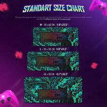 Alfombrilla de ratón para juegos XXL, Alfombrilla de escritorio con gato negro y OVNI, Alfombrilla de ratón alienígena, Líneas de onda verde neón abstractas, Adecuado para jugadores y usuarios - A - Ver 5