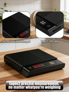 2000克电子咖啡秤，带计时器 - 配备LED显示屏、硅胶垫和硅胶防溅罩。适用于意式浓缩咖啡、手冲咖啡、烘焙和珠宝称重。（不含充电线） - 彩色 - 查看 6