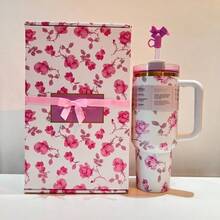 40 OZ, This 40OZ Stainless Steel Water Bottle Comes With A Straw And Is Compatible With Large Capacity Water Bottles And Double-Layer Vacuum Insulated Cup. It Is Available In Floral Blue (Blooming Flower Buds), Floral Purple (Happy Thoughts), Floral White (Rose White), Floral Pink (Timeless Classic), And Comes With A Gift Box. It Is Suitable For Home, Office, And Outdoor Activities Such As Camping, Hiking, Driving, And Car Travel. It Is A Portable, Reusable Cup That Can Be Used Repeatedly And Is Suitable For Both Men And Women To Keep Warm Or Cool. It Is The Perfect Christmas Gift, Valentine's Day Gift, Birthday Gift, Thanksgiving Gift, Halloween Gift, Halloween Party Gift, Party Supplies, And More. It Is Very Suitable For Various Beverages, Including Ice Water, Iced Tea Or Coffee, Cold And Hot Drinks. - 繁花白(玫瑰白) - 查看 3