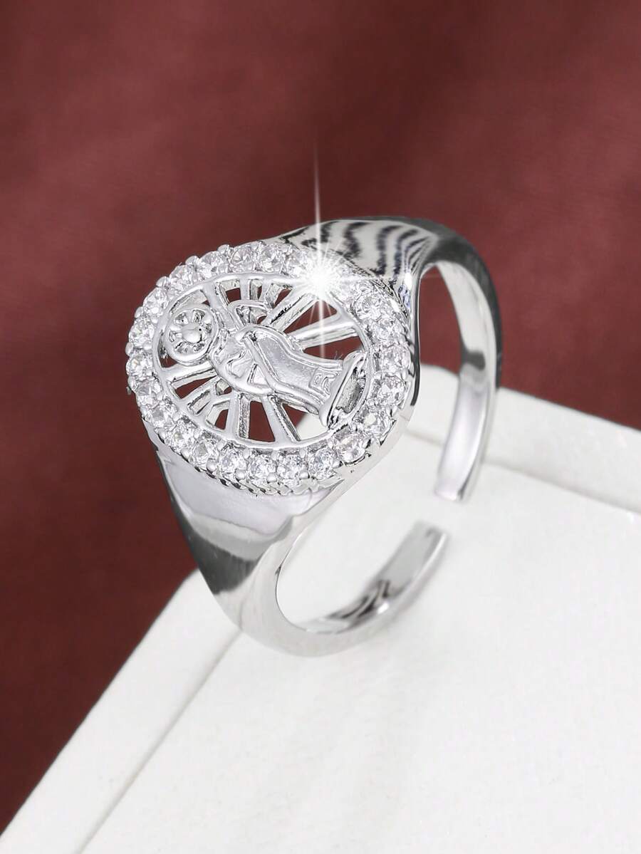 1枚经典圣母玛利亚设计立方氧化锆镶嵌可调节戒指，女士款 - 彩色 - 查看 1