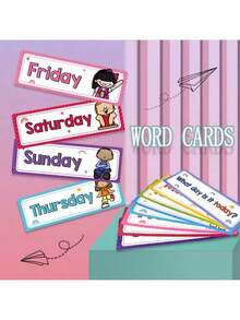 8pcs/16pcs English Words Of Weekdays, Months, Seasons, Weather Educational Cards, Classroom Decor - Multicolor - View 5