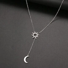 1 Stainless Steel Clavicle Chain Y-Shaped Drawable Sun And Moon Elements Simple Niche Wind Gold, Silver Young Women Daily Commuting Valentine's Day Gifts. - necklace - View 2