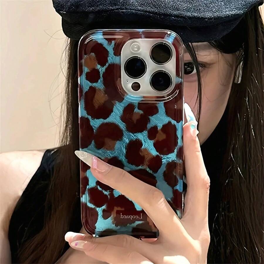 Phone: Simple Fashion Leopard Print Soft Phone Compatible With 16 15 Pro 14 13 12 Pro 11 INS Korean Shockproof Protective Cover,Shockproof,Minimalist,Cute Phone,Coquette Aesthetic Phone,Grade Drop Phone,Cute Easter Phone - 1pc - 查看 1