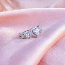 Heart-Shaped Synthetic Zirconia Ring, French Romantic Fashion Versatile For Wedding And Party - White Gold - View 6