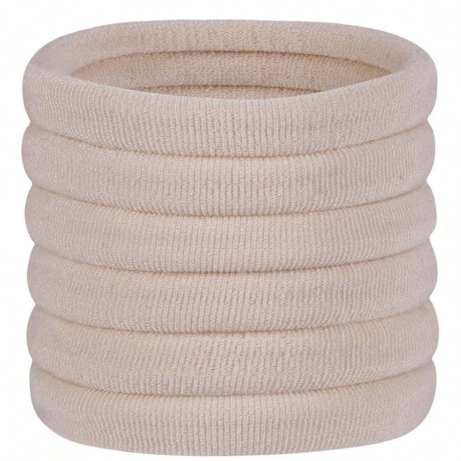 20Pcs (5cm) Hair Ties Large Seamless Cotton Stretch Hair Bands Rope Thick Elastic Ponytail Holders Headband For Thick Heavy And Curly Hair, No Damage No Slip - Beige - View 1
