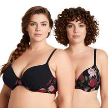 Women's Plus Size Perfect Shape Add 1 Cup Push Up Underwire Bras - Black Print, Black(2 Pack) - View 1