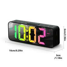 1 pieza Reloj despertador electrónico multifunción RGB, reloj digital de mesita de noche creativo con 2 alarmas independientes + modo de repetición + 5 modos de tono de llamada + 4 niveles de brillo + función de memoria (se requiere batería) + modo nocturno + visualización de hora y día + cambio de Celsius/Fahrenheit + visualización de fecha + modo de horario de verano (alimentado por USB) - 1PC - Ver 5