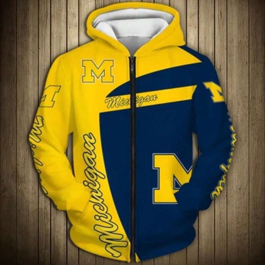 Michigan Wolverines Zip Up Hoodie 3D - Multicolor - View 1
