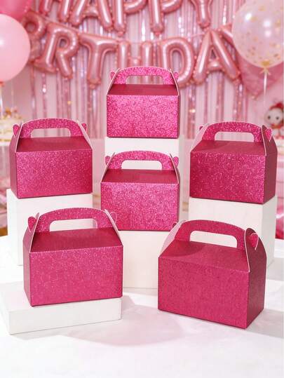 6pcs Pink Sparkling Gift Boxes With Handle,Pink Theme Birthday Party Gift Wrapping Supplies,Birthday Gift Wrap Box,Handheld Box,Candy Box,Wedding Party Favor Box, Babe Shower Decor, Bridal Shower Decor,Mother's Day Anniversary Gift Packaging, G Irl Birthday Party Supplies,Birthday Gift