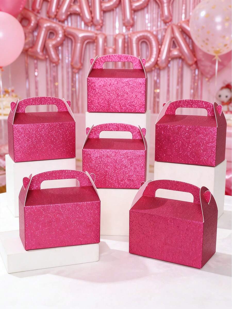 6 pezzi Scatole regalo rosa lucide con manici, forniture per confezioni regalo a tema rosa per feste di compleanno, scatole regalo per compleanni, caramelle, bomboniere per matrimoni, decorazioni per festa di nascità, decorazioni per addio al nubilato, confezioni regalo per la festa della mamma e anniversari, forniture per feste di compleanno per ragazze, regali di compleanno - Rosa - Visualizzare 1