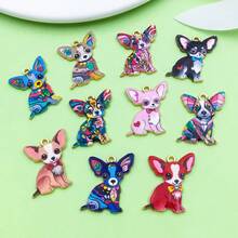 5/10个珐琅可爱宠物狗吊坠，镀金吉娃娃动物吊坠，适用于DIY手链、项链、耳环制作和工艺品制作 - 彩色 - 查看 1