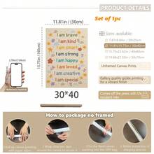 1幅帆布墙画励志海报，适合儿童：“我善良，我勇敢”——非常适合装饰儿童房、婴儿房、游戏室、卧室，营造平和的氛围，促进积极成长 - 彩色 - 查看 16