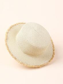 1pc Kids Large Brim Sun Hat, Raffia Decor Children Summer Flat Top Sun Protection Hat For Boys And Girls - 1PC - View 12