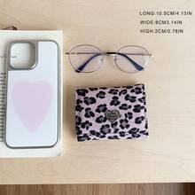 复古欧美豹纹爱心金属装饰极简时尚女士三折钱包，大容量卡包，迷你钱包，小钱包，可爱钱包，教师配饰，复古钱包 - 彩色 - 查看 4