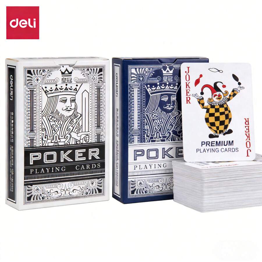 DELI 9637/9635 Professional Hard Texture Playing Cards, Standard Suit Prints, Economic Family Entertainment, Compact & Portable - Black - View 1