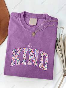 2026 Washed Cotton, Choose Kindness And Wear It On Yourself Printed T-Shirt, High-Quality Batik Cotton Vintage Fashion Brand T-Shirt, Women's T-Shirt, Women's Summer Clothing, Summer T-Shirt, Halloween Christmas Gift, Holiday Gift, White Tops, Valentine's Day Outfit, Mardi Gras, Summer Tops,   For Women, Valentine Outfits For Women, Women Tops, Fairycore, , Elegant Women's Outfits - 寶藍色 - 查看 9
