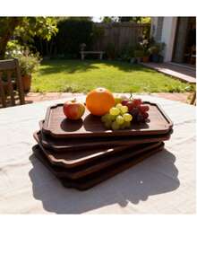 手工胡桃木托盘，水果/咖啡/茶托盘，适用于厨房、家庭、民宿、露台 - B - 查看 1