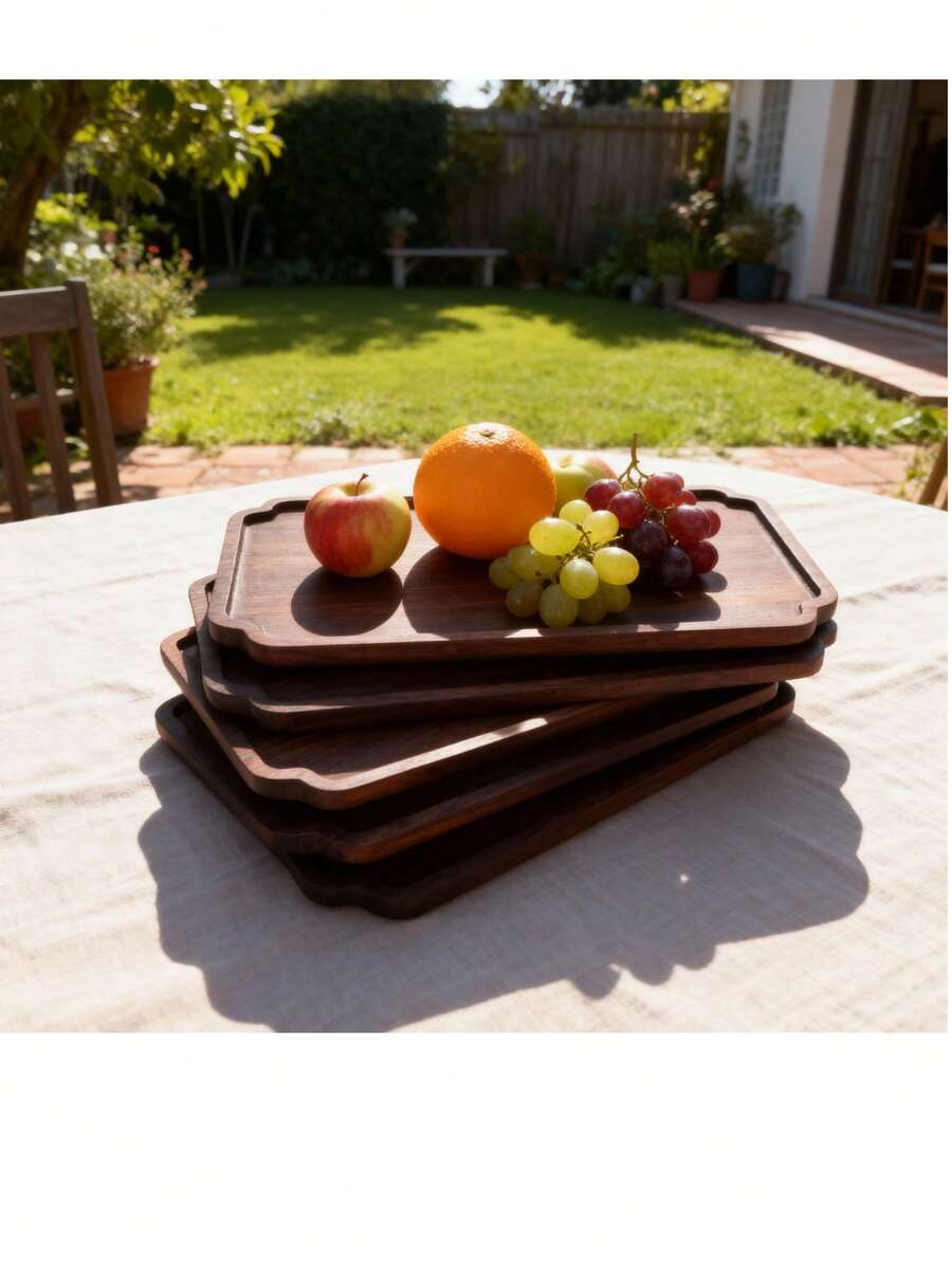 手工胡桃木托盘，水果/咖啡/茶托盘，适用于厨房、家庭、民宿、露台 - B - 查看 1
