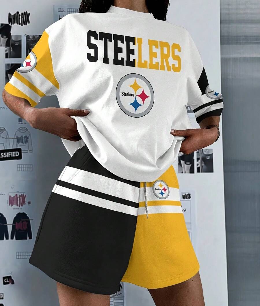 Pittsburgh Steelers Limited Edition Top And Shorts Two-Piece  , Football Men's And Women's Short Sleeve And Shorts Set Team For Game Day And Casual Summer Outfits - 混合色 - 查看 1