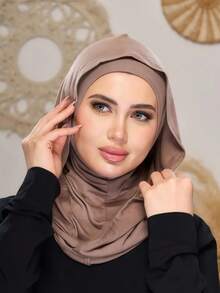 1 pièce Cagoule, Foulard turban tout-en-un, Tour de cou tricoté élastique, Tissu léger et extensible, Convient pour la prière, les voyages, le travail, le port quotidien, la plage, les vacances, les accessoires - Cagoule - Voir 15