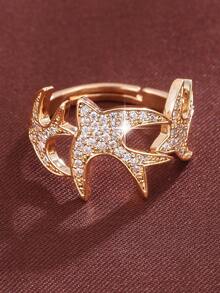 1枚微镶嵌锆石开口戒指，镂空鸟形设计，奢华高端手工饰品 - 開口戒指 - 查看 4