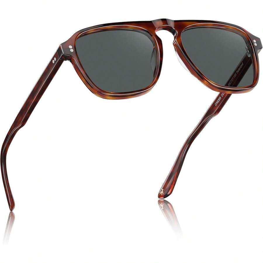 ¡RecomendadoCARFIA lentes de sol hombre polarizadas con protección UV400 - diseño clásico de pilot marco de acetato para conducción, pesca CA5355¡Top de Temporada - C: Marco tipo Carey con Lentes Grises - Ver 1