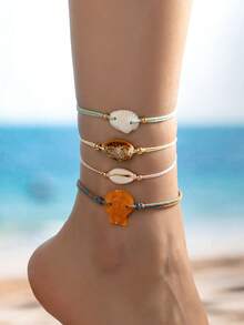 1 Pc Boho Chic Style Cowrie Shell Anklet For Women, Beachy Foot Jewelry, Vocation Style Bohemian Surfing Anklets Set - Multicolor - View 1