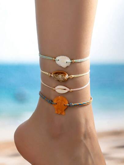 1pc Bohemian Style Women's Shell Anklet, Beach Style Foot Jewelry, Boho Surfing Anklet Set